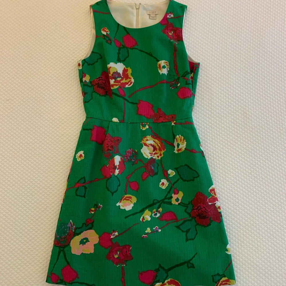J Crew Green Floral Sheath Dress